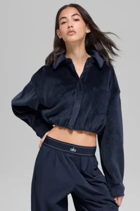 Kort Mountain Side-jackor i ribbad velour – Navy