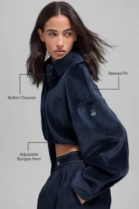 Kort Mountain Side-jackor i ribbad velour – Navy