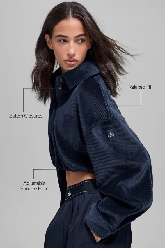 Kort Mountain Side-jackor i ribbad velour – Navy