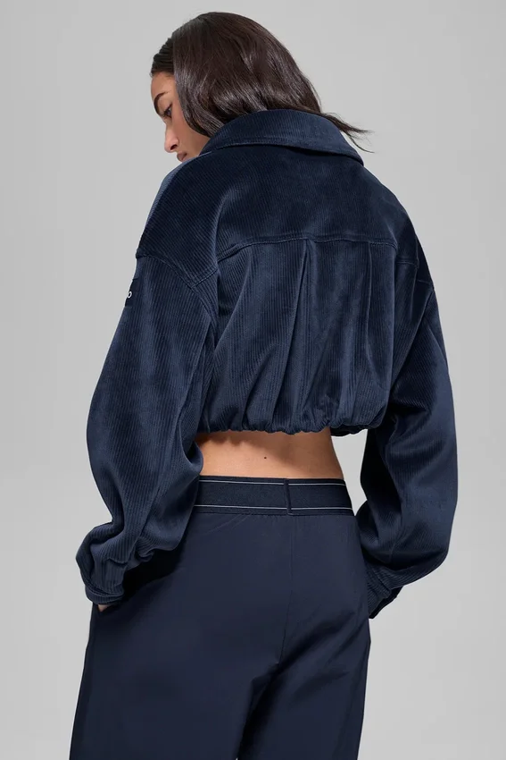 Kort Mountain Side-jackor i ribbad velour – Navy