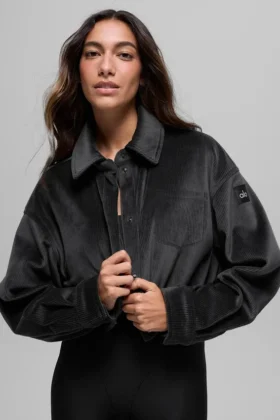 Kort Mountain Side-jackor i ribbad velour – svart