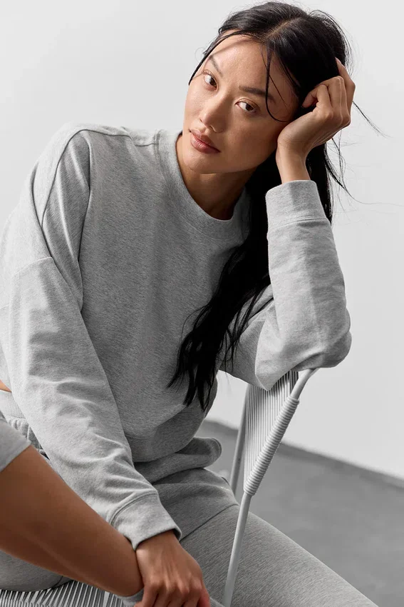 Kort Sway-tröja med rund hals – Athletic Heather Grey