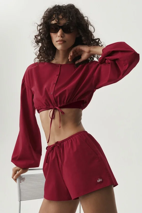 Kortärmad långärmad tröja i bomull – Summer Romance Red