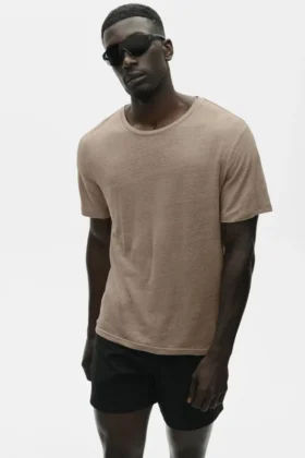 Kortärmad T-shirt i linnejersey – Gravel