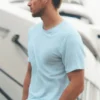 Kortärmad T-shirt i linnejersey i kuststil – Seaside Blue