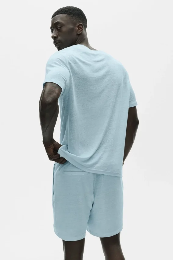 Kortärmad T-shirt i linnejersey i kuststil – Seaside Blue