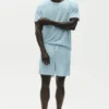 Kortärmad T-shirt i linnejersey i kuststil – Seaside Blue