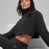 Kortärmad turtleneck med kabelstickning från Winter Bliss – mörk melerad