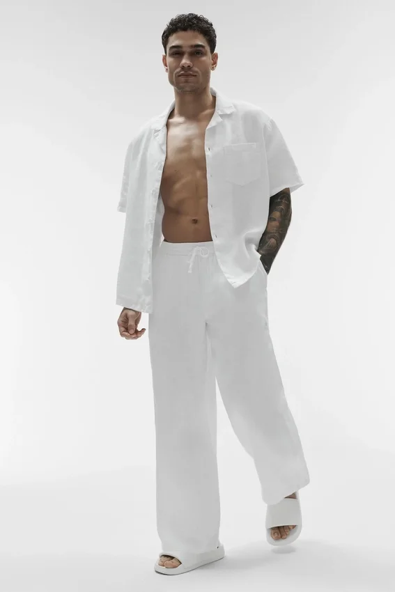 Linen Days byxor med raka ben – vit