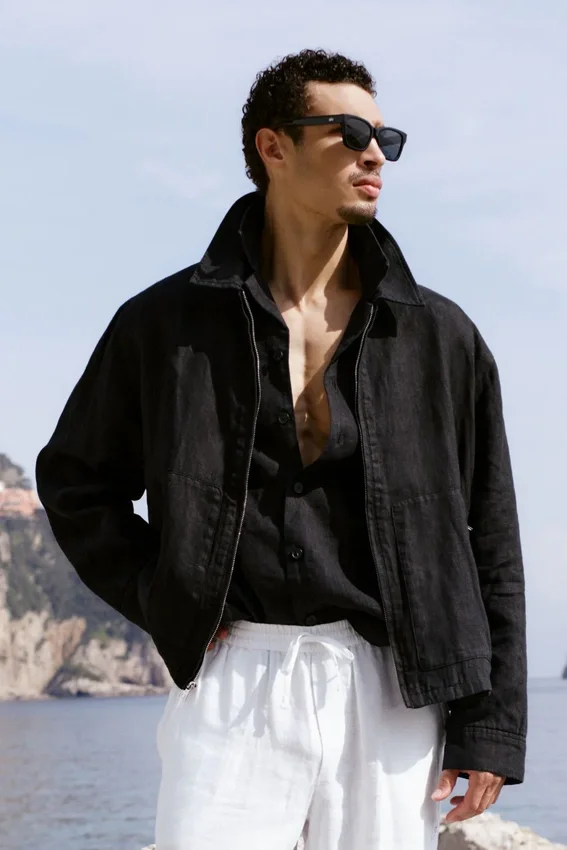 Linen Days Full Zip Jacket – Black