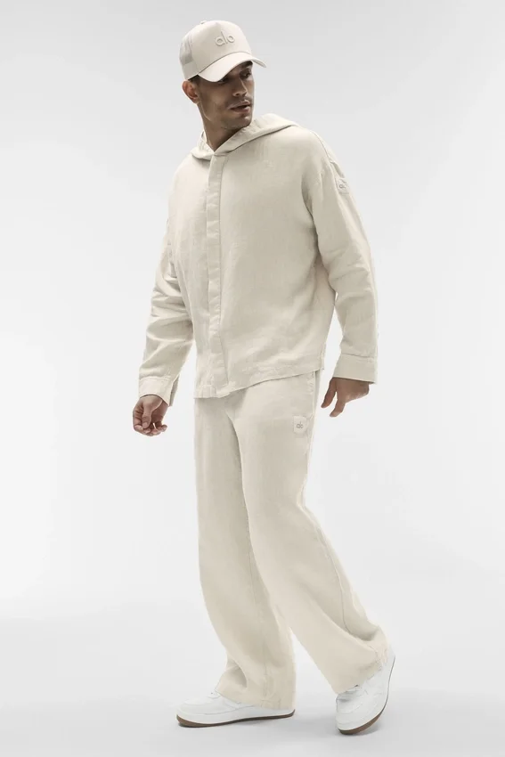 Linen Days huvtröja med knappar – benvit