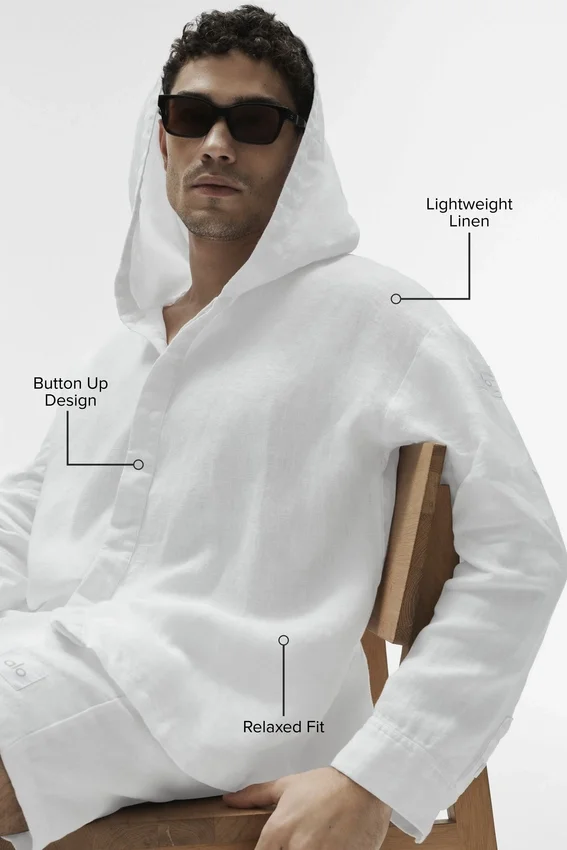 Linen Days Huvtröja med knappar – Vit