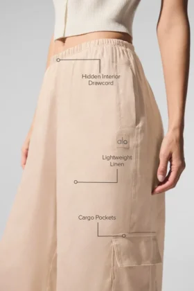 Linen Getaway Cargo Wide Leg Byxor – Macadamia