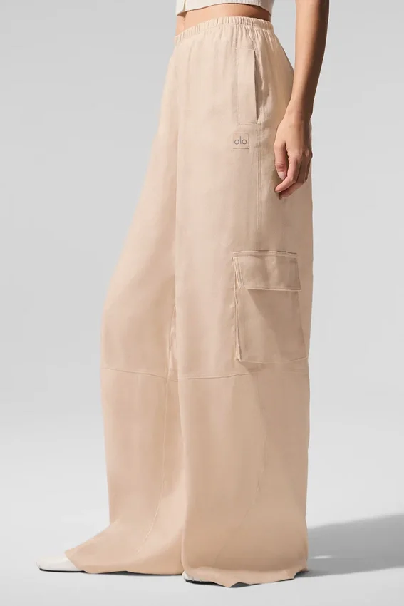 Linen Getaway Cargo Wide Leg Byxor – Macadamia