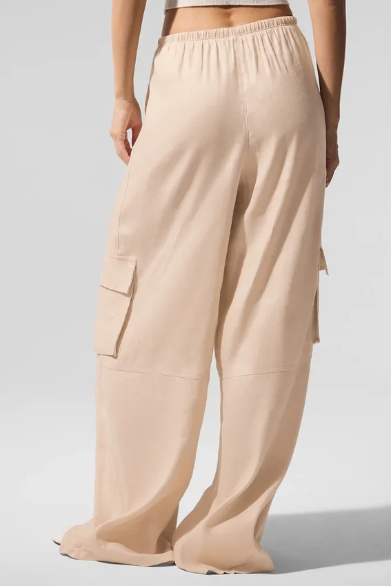Linen Getaway Cargo Wide Leg Byxor – Macadamia