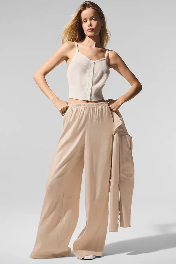 Linen Getaway Cargo Wide Leg Byxor – Macadamia