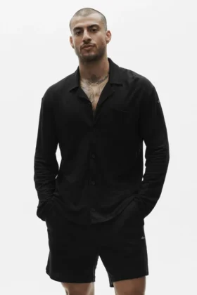 Linen Jersey Coastal långärmad skjorttröja – svart
