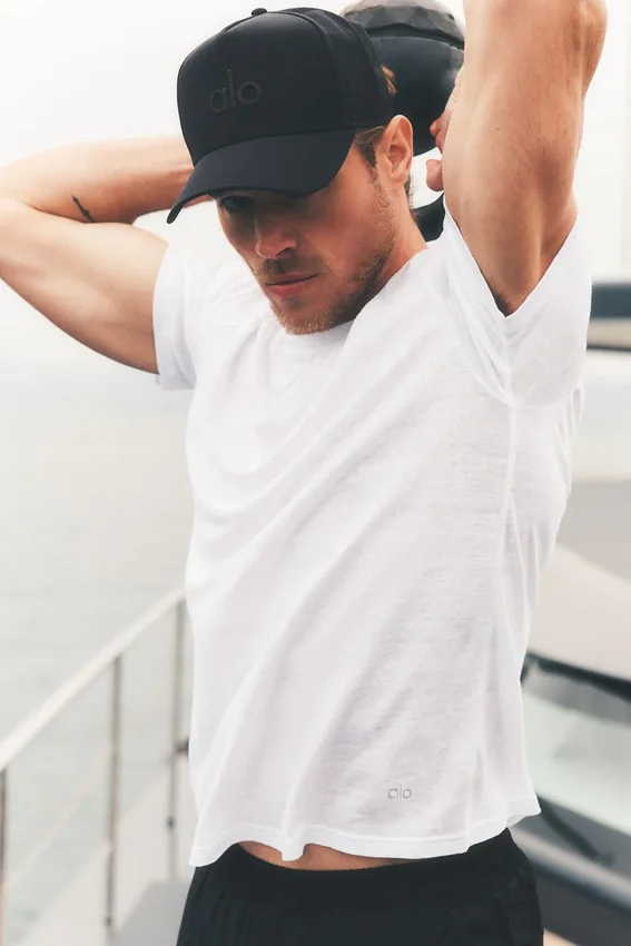Linnejersey-T-shirt med kortärmat design i Coastal-stil – Vit