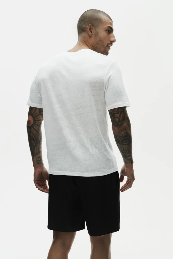 Linnejersey-T-shirt med kortärmat design i Coastal-stil – Vit