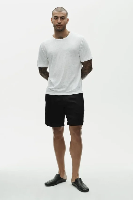 Linnejersey-T-shirt med kortärmat design i Coastal-stil – Vit