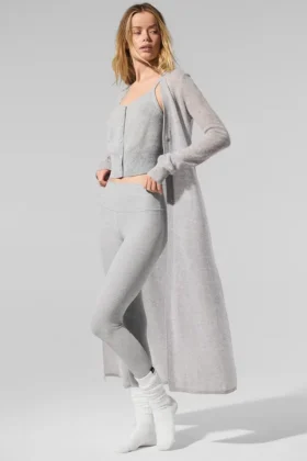 Lång kofta i genomskinlig kashmir – Athletic Heather Grey
