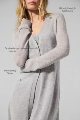 Lång kofta i genomskinlig kashmir – Athletic Heather Grey