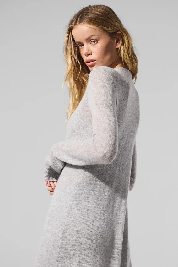 Lång kofta i genomskinlig kashmir – Athletic Heather Grey