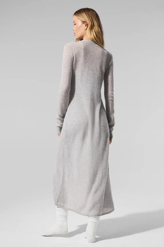 Lång kofta i genomskinlig kashmir – Athletic Heather Grey
