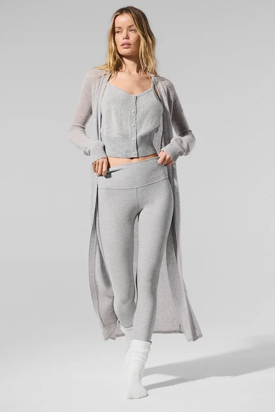 Lång kofta i genomskinlig kashmir – Athletic Heather Grey