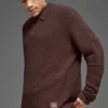Långärmad polotröja i texturerat stickat – Brownstone