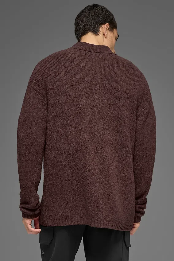 Långärmad polotröja i texturerat stickat – Brownstone