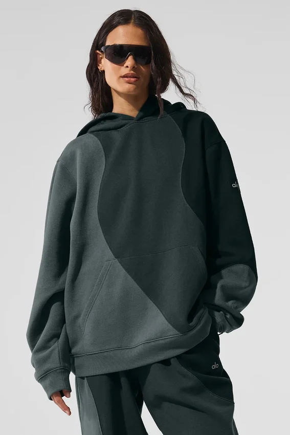Make Waves-huvtröja – Charcoal Green Tonal