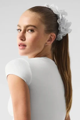 Micro Plisse Oversize-hårsnodd – Vit