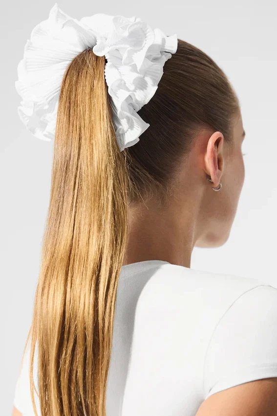 Micro Plisse Oversize-hårsnodd – Vit