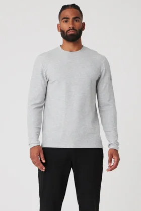 Micro Waffle Fast Break långärmat T-shirt – Athletic Heather Grey