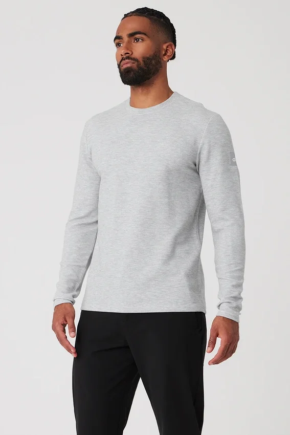 Micro Waffle Fast Break långärmat T-shirt – Athletic Heather Grey