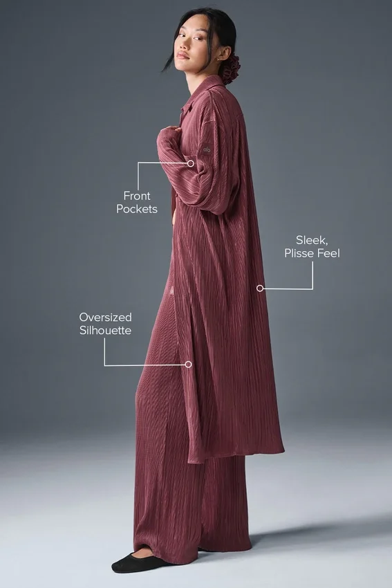 Mikroplisserad skjortklänning – burgundy truffle