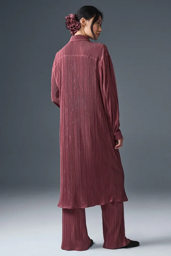 Mikroplisserad skjortklänning – burgundy truffle