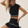 My Serve-tenniskjol i bomull och kashmir med High-Waist-modell – svart/vit