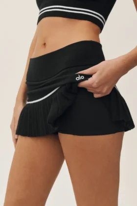 My Serve-tenniskjol i bomull och kashmir med High-Waist-modell – svart/vit