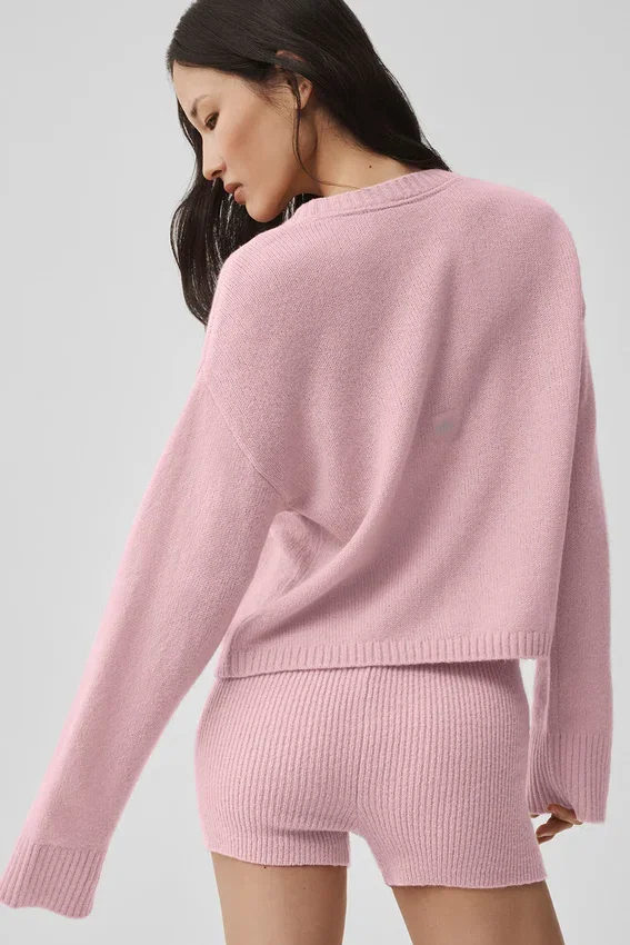 New Class-kofta i ull och kashmir med knytning – vintagerosa