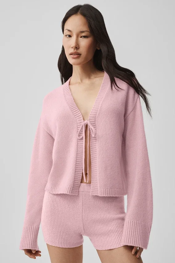 New Class-kofta i ull och kashmir med knytning – vintagerosa