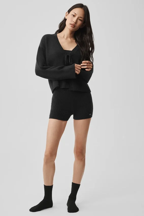 New Class-kofta i ull och kashmir med slips – svart