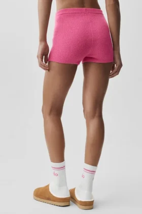 Noble-shorts i ribbad ull- och kashmirblandning – paradisrosa