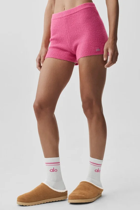 Noble-shorts i ribbad ull- och kashmirblandning – paradisrosa