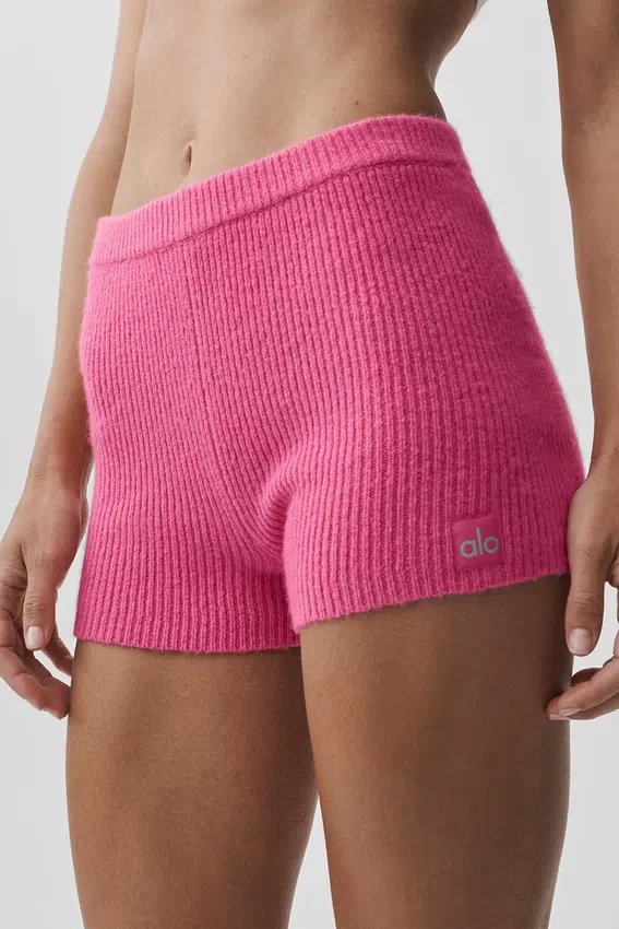 Noble-shorts i ribbad ull- och kashmirblandning – paradisrosa