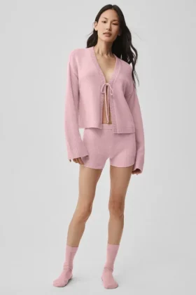 Noble-shorts i ribbad ull- och kashmirblandning – vintage-rosa