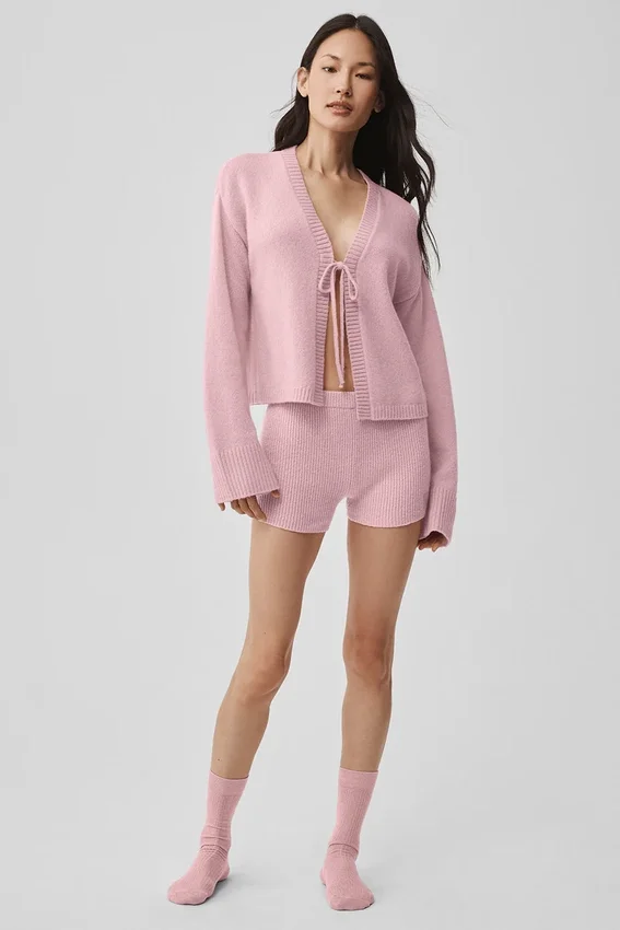 Noble-shorts i ribbad ull- och kashmirblandning – vintage-rosa
