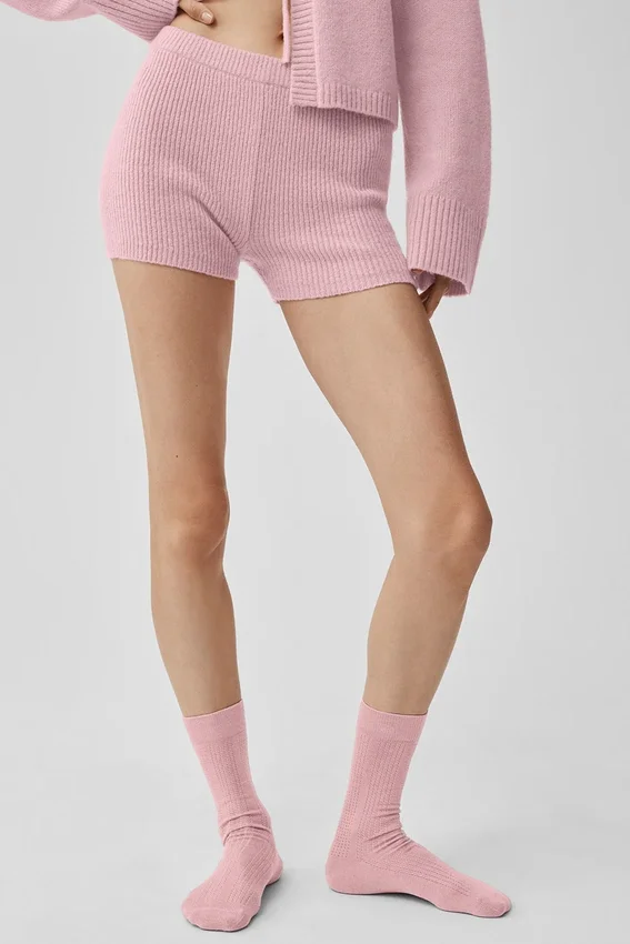 Noble-shorts i ribbad ull- och kashmirblandning – vintage-rosa