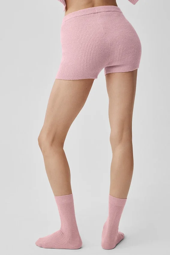 Noble-shorts i ribbad ull- och kashmirblandning – vintage-rosa